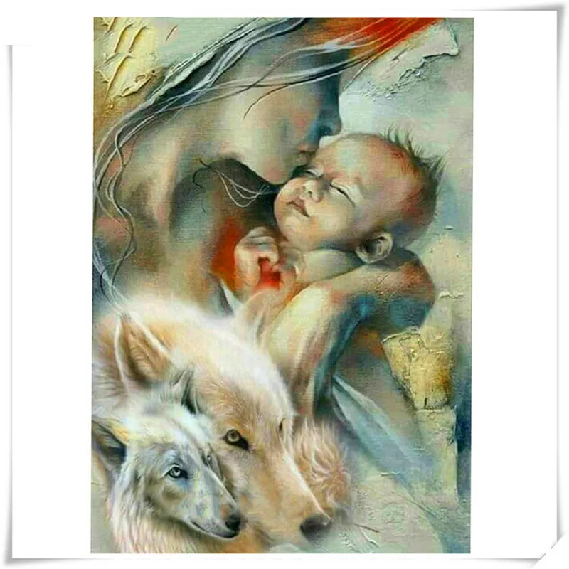 Diamond embroidery abstract Mom baby Diy 5d diamond painting full square round drill rhinestone pasted Wolf picture RD2025