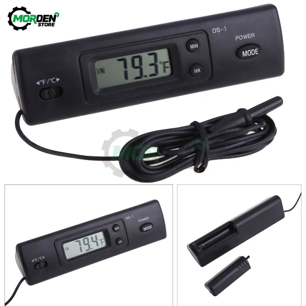 DS-1 Digital Thermometer Indoor/Outdoor Home Thermometer Auto LCD Display C/F Clock for Car Aquarium Thermometer With Probe