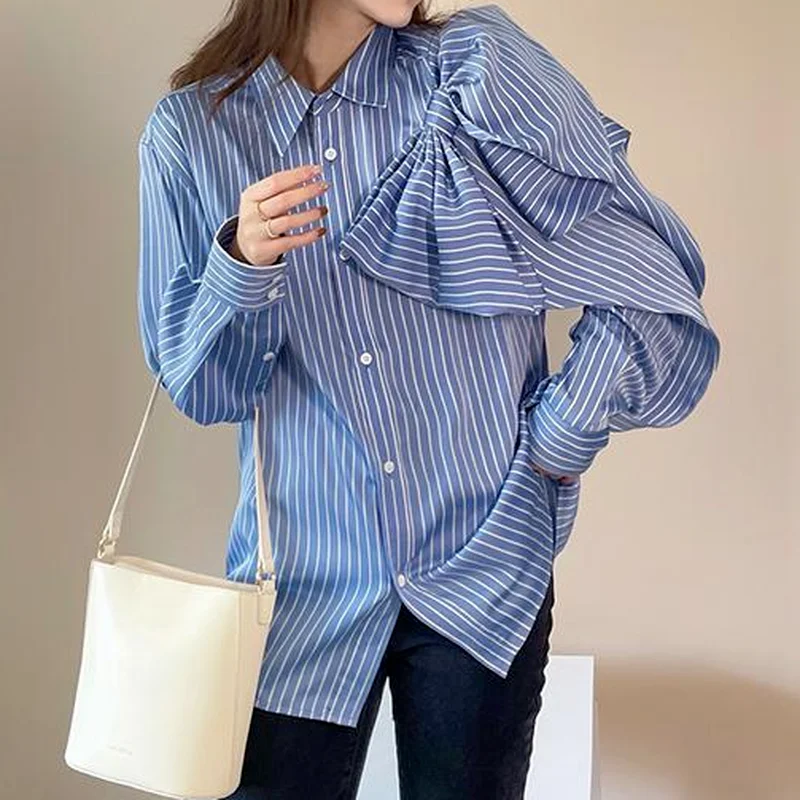 Nomikuma Elegant Bowknot Striped Women Blouses Korean Long Sleeve Turn-down Collar Top Shirt Autumn 2023 New Camisas Mujer 6X513