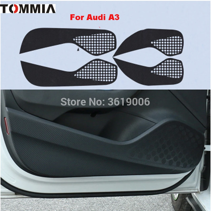 TOMMIA For Audi A3 2014-19 Car Inside Door Cover Scratch Protection Anti Kick Pads Carbon Fiber Stickers 4pcs