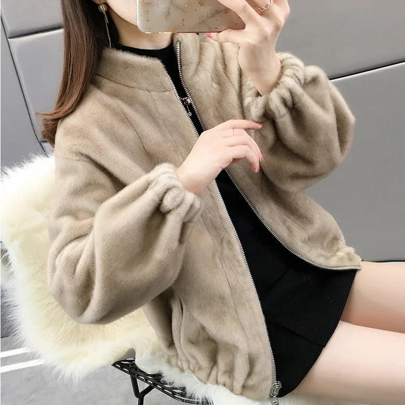 Fashion 2021 Top Women Short Coat Faux Velvet Mink Fur Female Parkar Super Warm Windproof Outdoor Thicken Women's Winter Jacket