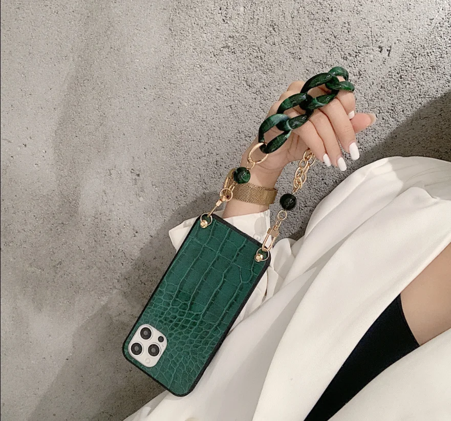 Luxus Umhängetasche Kette Halskette Fall Für iphone 16 15 13 12 14 Pro Max für iphone 17 pro max 17 Lanyard Neck Strap Cord Krokodil