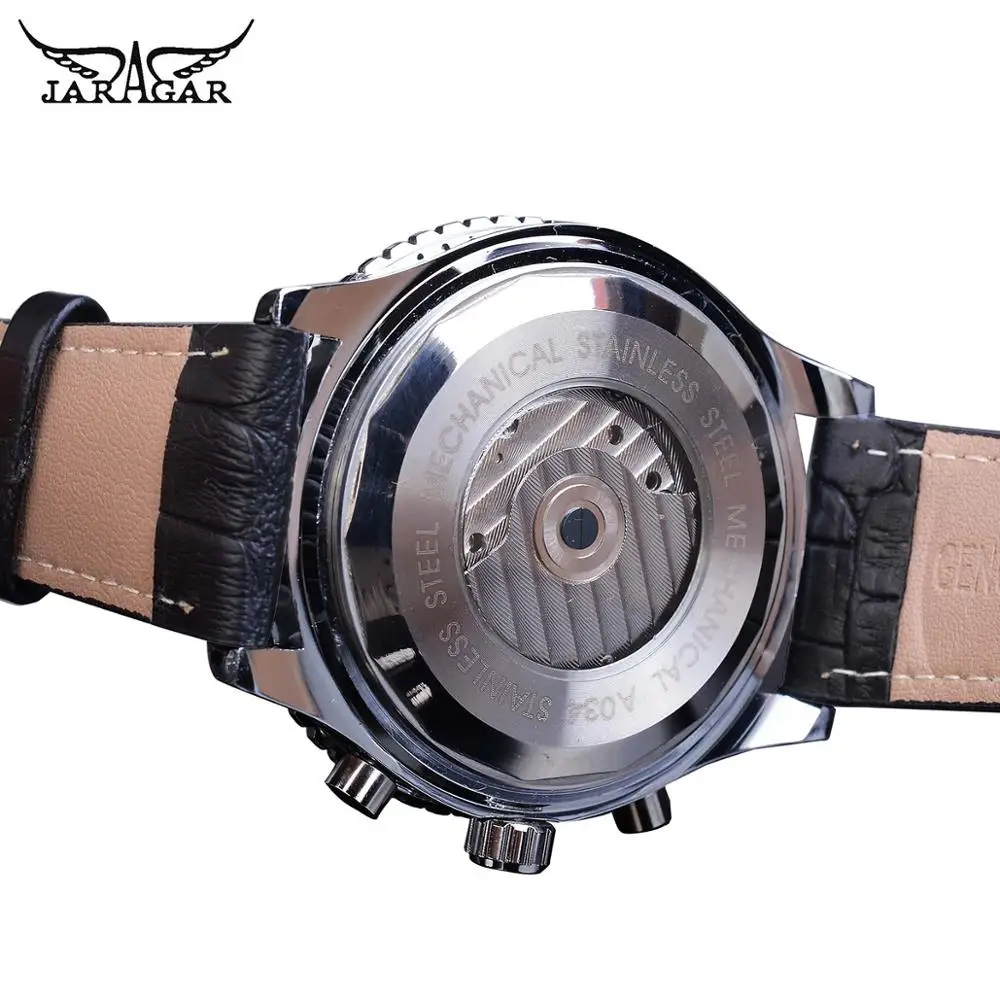 Jaragar Pilot Design Skeleton Automatic Watch Men Tourbillon Date Multifunction Mechanical Genuine Leather Business Watches Gift