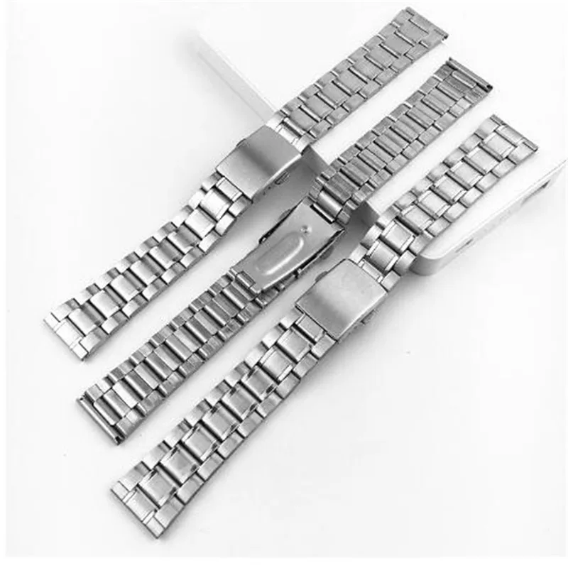 Stainless Steel 12/14/16/18/20/22mm Watch Strap Wrist Bracelet Silver Color Metal Watchband with Folding Clasp for Men Women