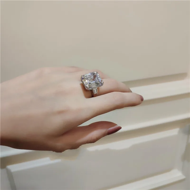 Dove Egg Big White AAAAA Cubic Zircon Luxury Jewelry 925 Sterling Silver Astie Shape Promise Women Wedding Princess Ring Gift