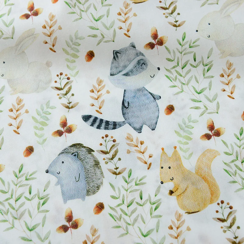 60S Cartoon Animals Cotton Digital Printing Fabric Soft Breathable For Tops Dresses Shirts Per Meters