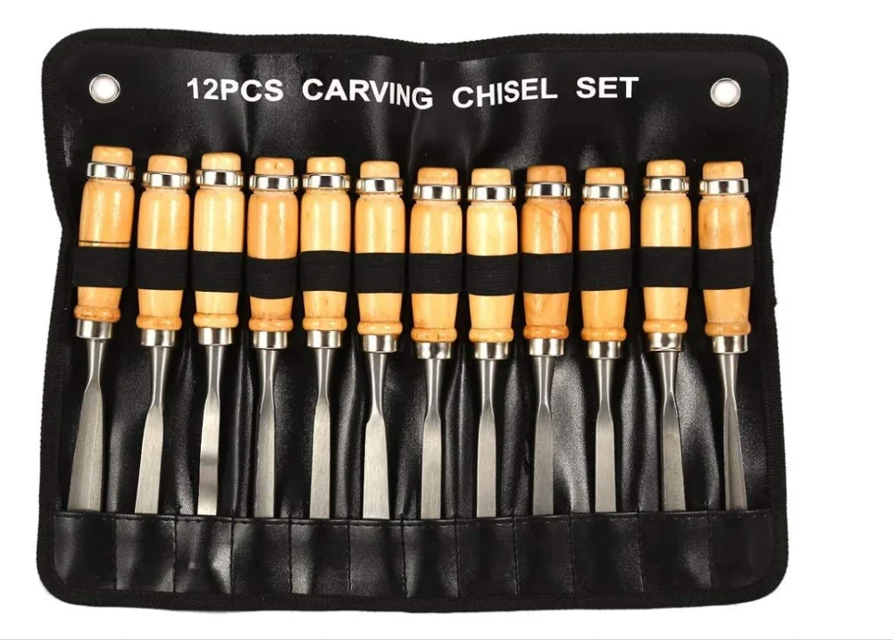 

Wood Carving Tools, 12PCS Woodworking Carpentry Gouges Hand Chisel Tool with Wooden Handles and Storage Pouch