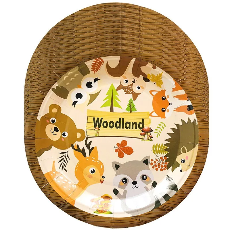 Woodland Animal Cake Toppers Jungle Forest Little Animal Paper Plates Cups For Kids Birthday Party Decorations Dessert Supplies view 3