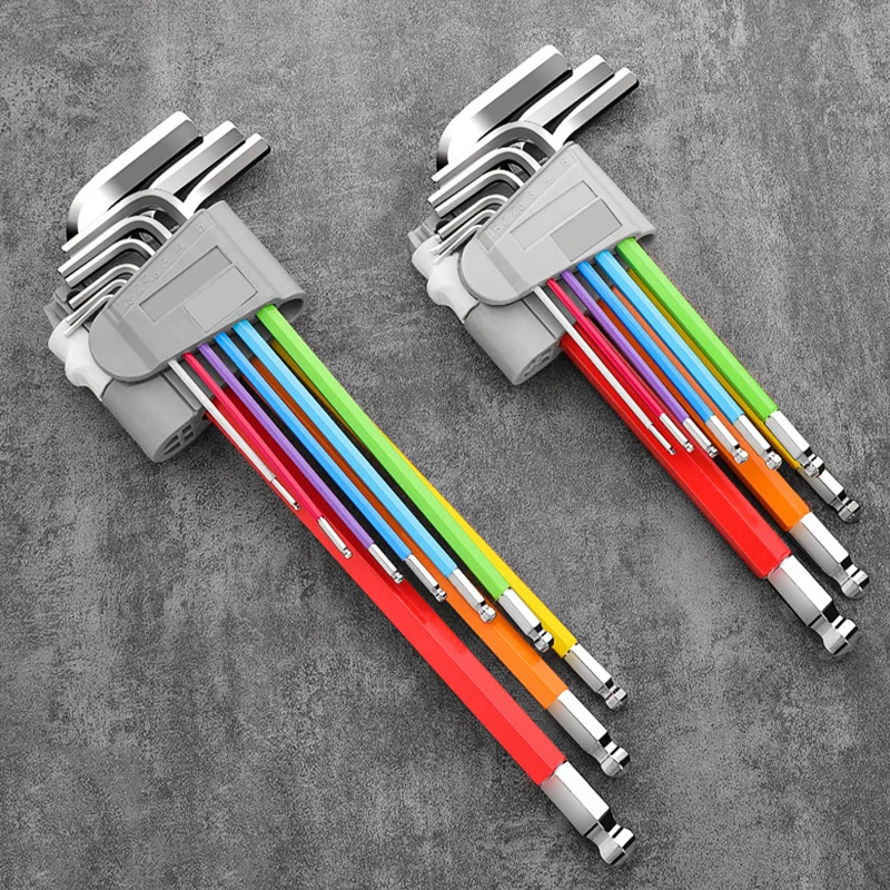 Rainbow color Extra long hexagon wrench 9pcs 1.5-10mm Ball head L-type Hex Allen Key Hand Tools Bicycle Accessories