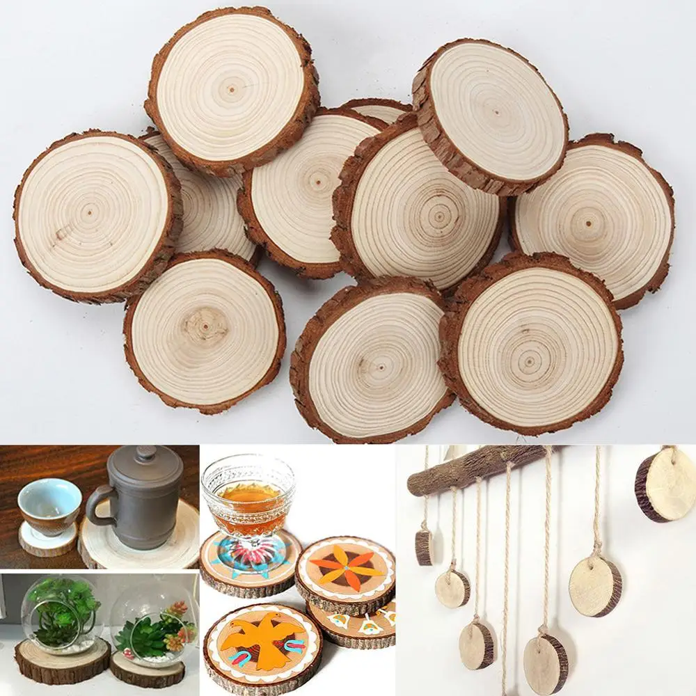 10pcs/ 20pcs/ 30Pcs Wood Log Slice Disc 3-10 cm DIY Circle Round Wood Disks Crafts for Wedding Christmas Party Art Decoration