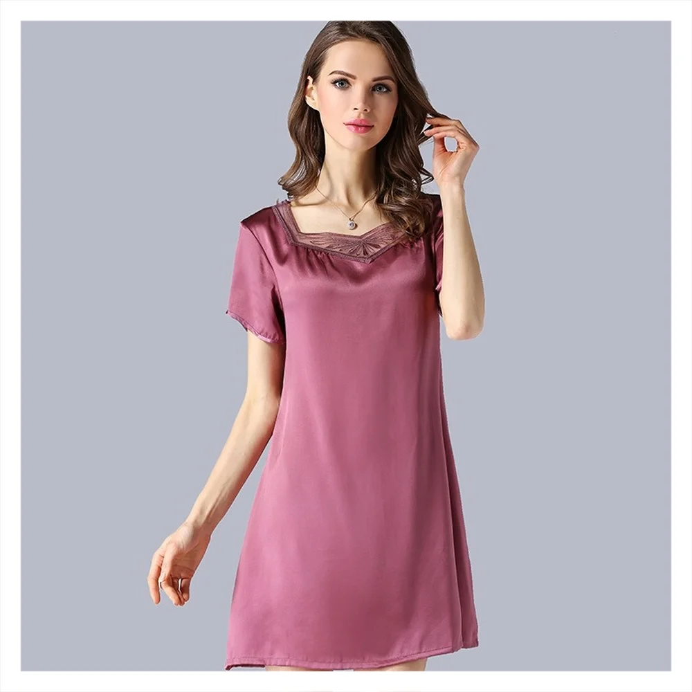 Noble Silk Pajamas 100% Mulberry Silk Short Sleeve Nightdress Women\'s Spring and Autumn Home Clothes Sexy Nightdress Pajamas