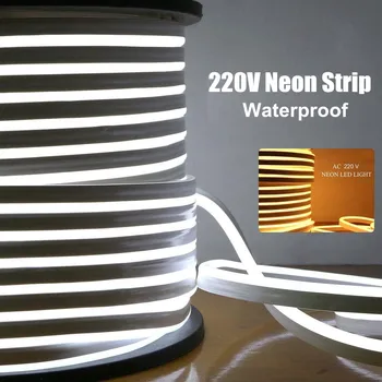 Eu 220V Neon Strip Waterdicht Wit/Warm Wit 2835 120Leds/M Lint Tape Flexibele Led Strip lamp Voor Outdoor Tuin Decoratie