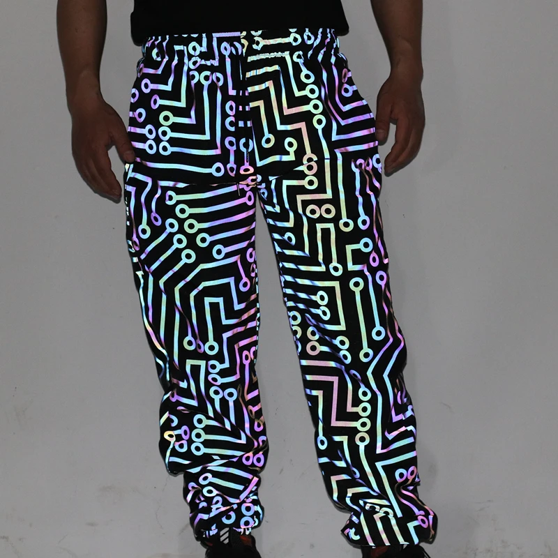 Colorful Reflective Joggers Men Loose Hip Hop Pants Geometric Circuit Lines Harajuku Casual Sports Trousers Jogging Sweatpants