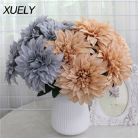 Artificial Silk Dahlias Bouquet for Home Party Decor, Wedding Flower, Wall Arrangement, Photography Props, Fake Floral, 7 Heads