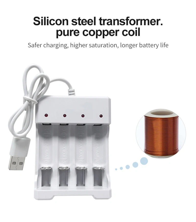 شاحن بطارية شحن سريع من PUJIMAX مزود بـ 4 فتحات USB ذكي لحماية ماس كهربائى AAA/AA شاحن بطارية قابل للشحن محمول