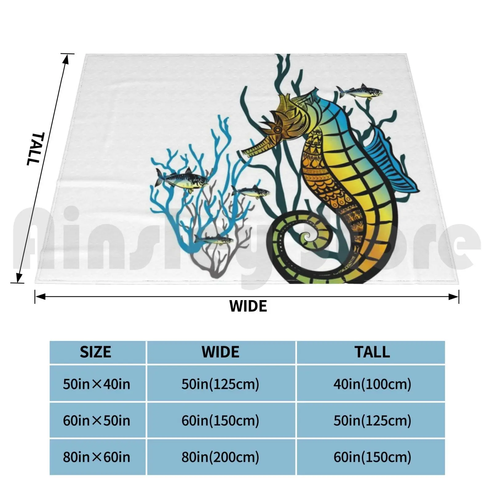 Sea Horse Blanket Fashion Custom Hippocampus Sea Horse Fish Ocean Sea Marine Marine Life Color Galapagos