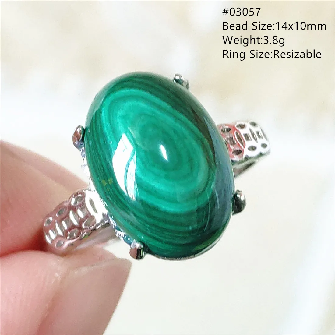 Natural Green Malachite Chrysocolla Adjustable Ring Woman Men 925 Sterling Silver 14x10mm Crystal Ring Fashion AAAAA