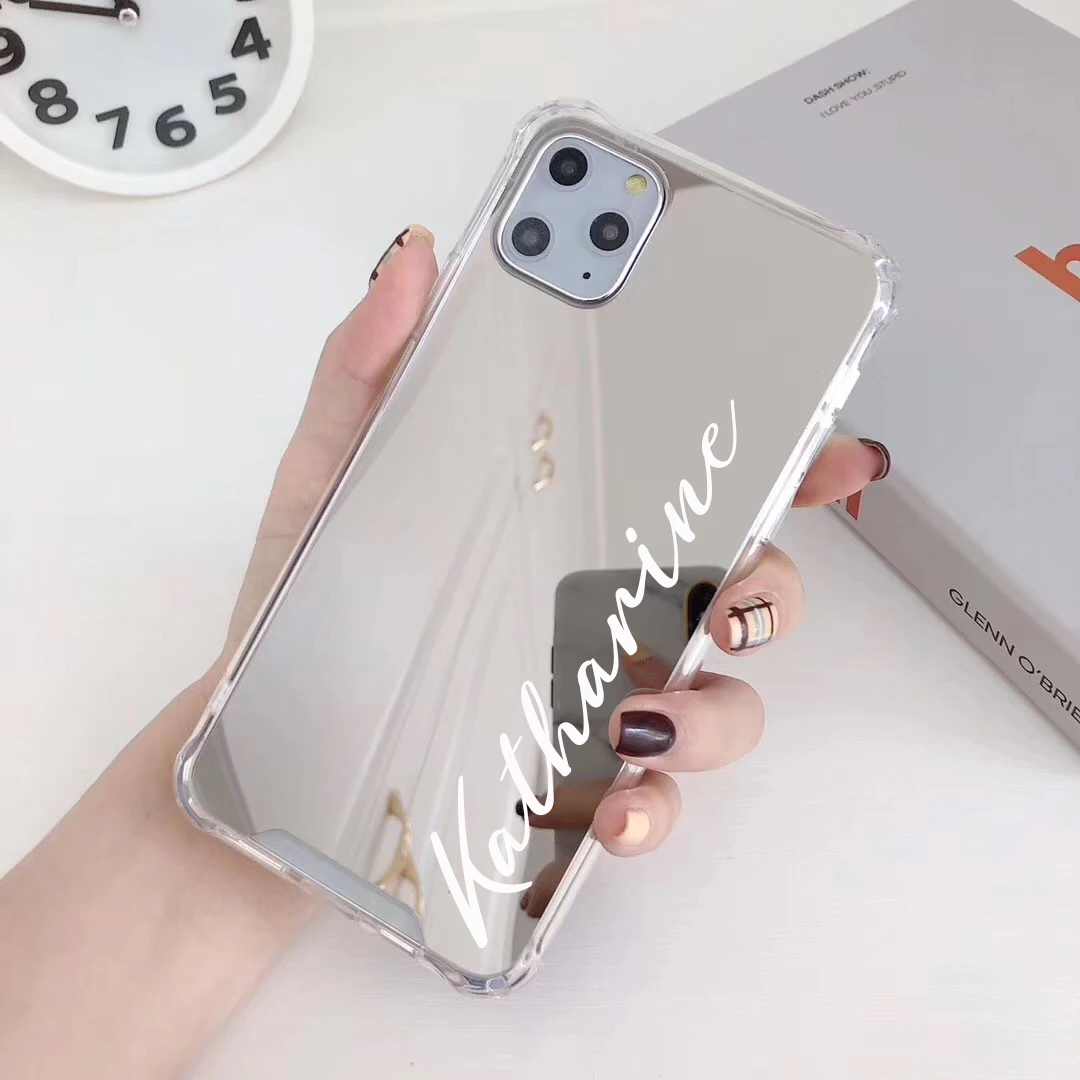 Custom DIY Name Makeup Mirror TPU Phone Case For iphone 13 11 12 Pro MAX SE 2020 7 8 Plus X XS XR Max Case Luxury Shell Cover