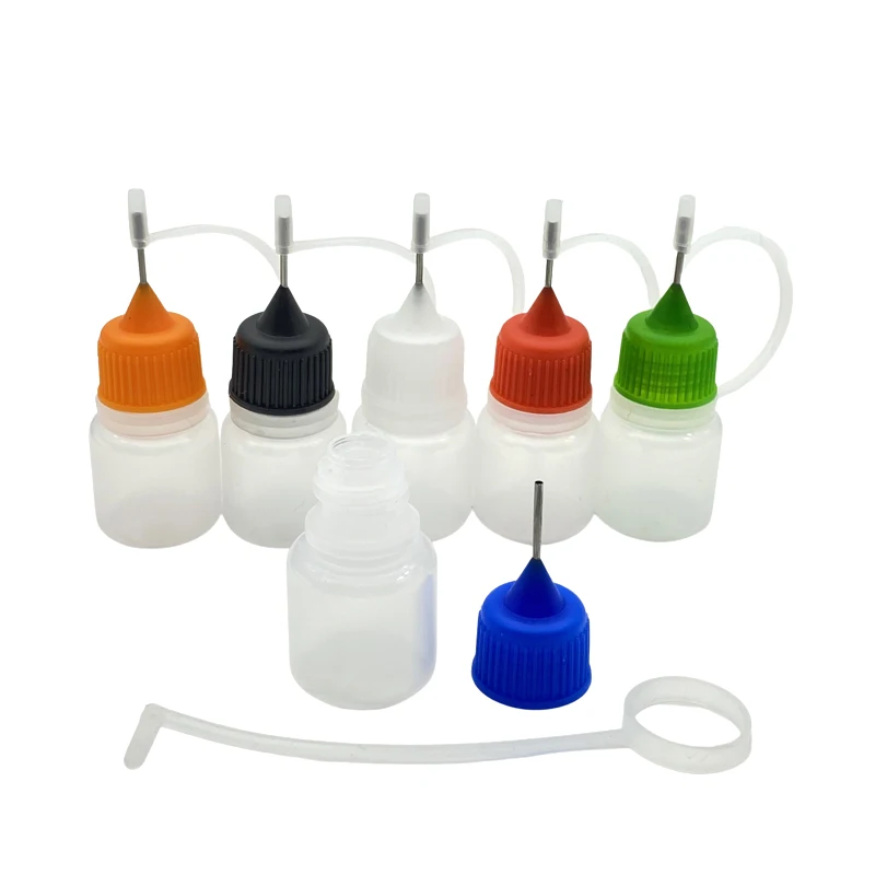 10pcs Soft PE Jar Plastic Dropper Bottle With Metal Needle Colorful Cap Vial For Liquid 3ml Container