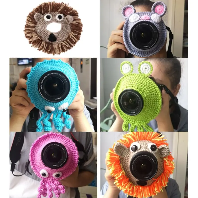 Animal Camera Buddies Lens Accessory for Child/Kid/Pet Photography Knitted Lion Octopus Teaser Toy Lens Posing Photo Props