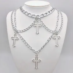 Punk Geometric Silver Color Chain Hollow Cross Pendant Necklaces For Women Trendy Statement Metal Chain Hip hop Jewelry Necklace