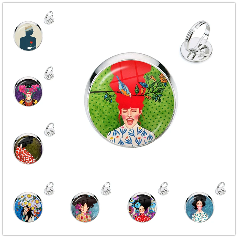 الموضة الجمال الفن زهرة الفتيات خاتم الزجاج كابوشون قبة قابل للتعديل خواتم للنساء هدايا مجوهرات رجالي