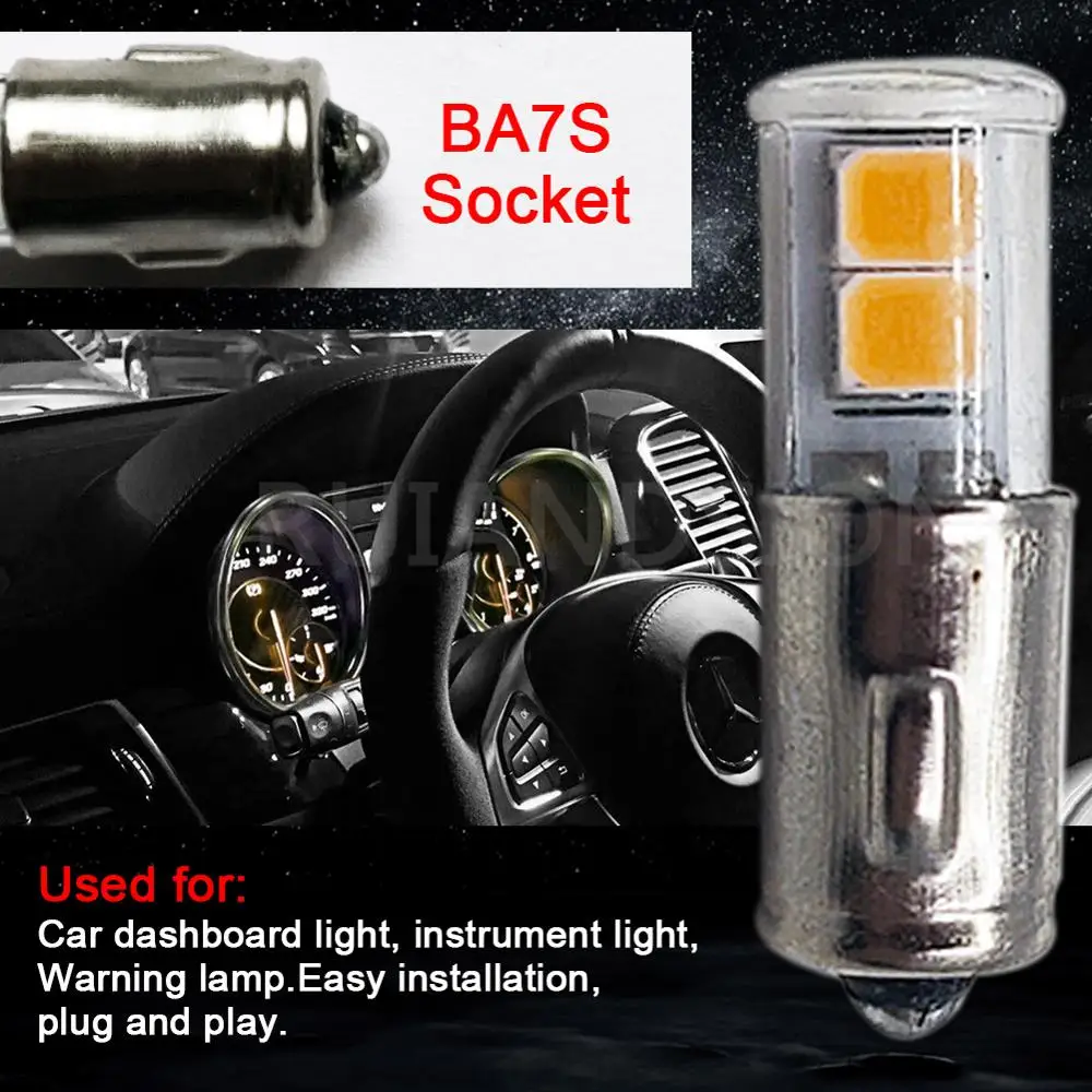 2PCS BA7S T7 Led Bulb Reverse Turn Lamp 200Lm Warning Lamp Car Dashboard Light Motorcycle Instrument Panel 6V 6000K 4300K White