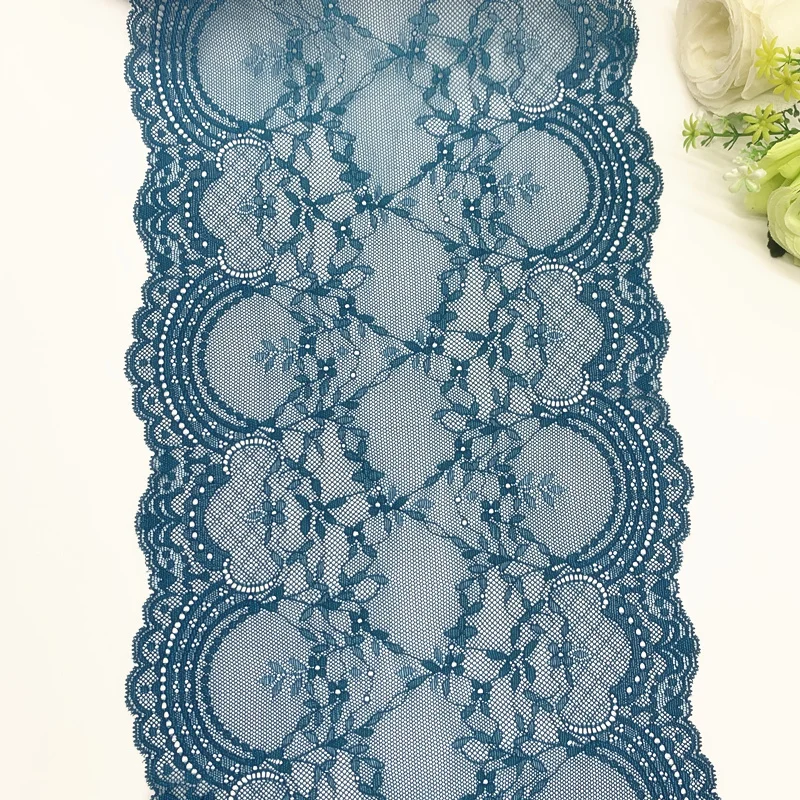 3y/lot Width 24.50cm Teal Blue Stretch Lace Trim Soft For Lingerie Thin Sewing Craft DIY Apparel Fabric Lace Garment Accessory