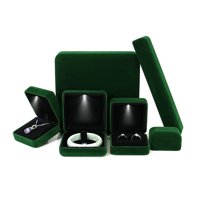 Velvet LED Jewellery Box Wedding Ring Pendant Earring Jewelry Display Packaging Cases with Custom Logo Jewellery Gift Box Cases