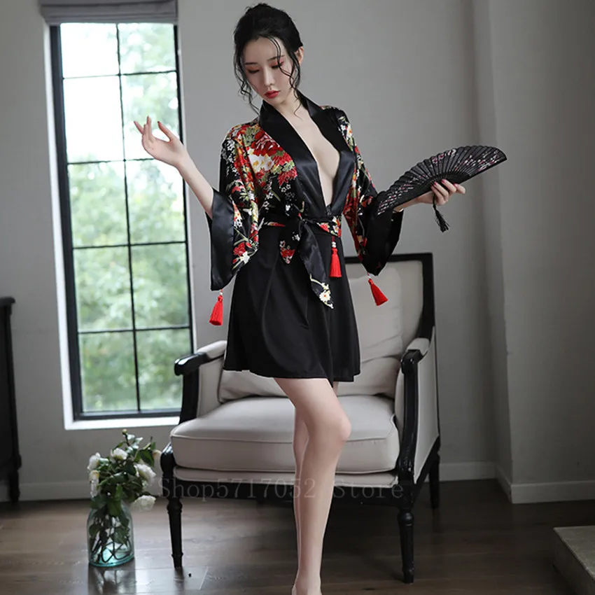 Sexy Kimono Dress Woman Japanese Style Woman Haori Sakura Kawaii Girls Pajamas Yukata Bathrobe Geisha Uniform Nightgown Party