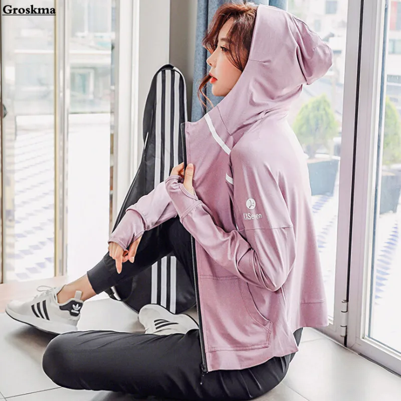 Outdoor sports running women coats quick dry fitness gym jackets long sleeve tops clothing womens training jacket hooded zipper