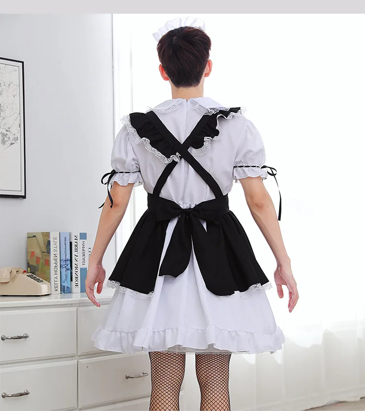 Men\'s Maid Outfit Anime Long Dress Black and White Apron Dress Lolita Dresses Cosplay Costume Waitress Maid Party Stage Costumes