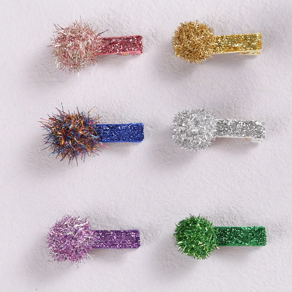 

24pc/lot Girls Hairpins with Small Pompom Ball Glitter Hairball Pom Hairclips Children Hair Clip Christmas Hair Accessories Bulk