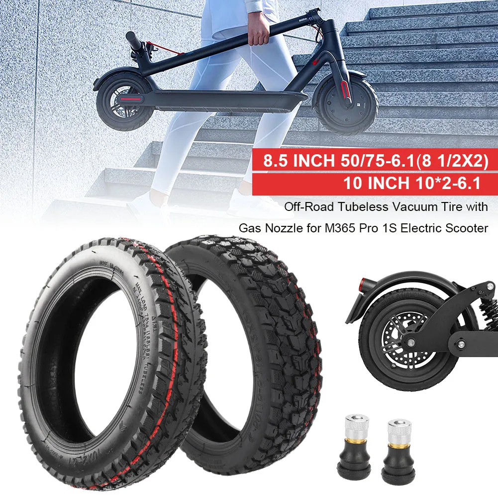 8.5/10 Inch Off-Road Tubeless Vacuum Tire with Gas Nozzle 8 1/2x2 Durable Scooter Tyre for Xiaomi M365/Pro/1S Electric Scooter