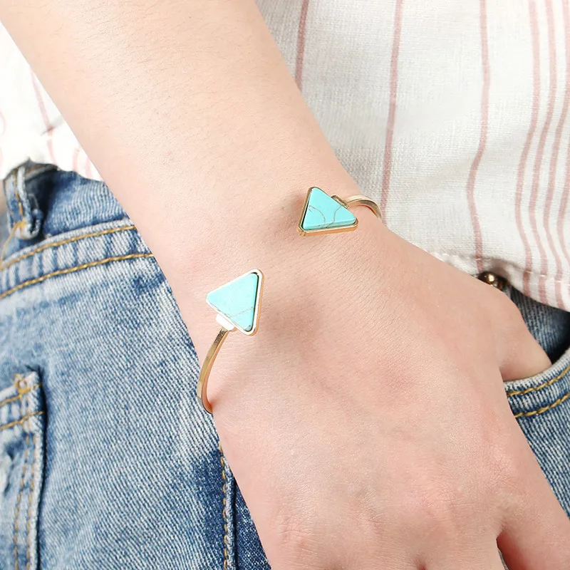 Metal Open Cuff Bangles for Women Arrow Triangle Gold Color Punk Bracelets Crystal Heart Bangles Trend Pulseras Mujer