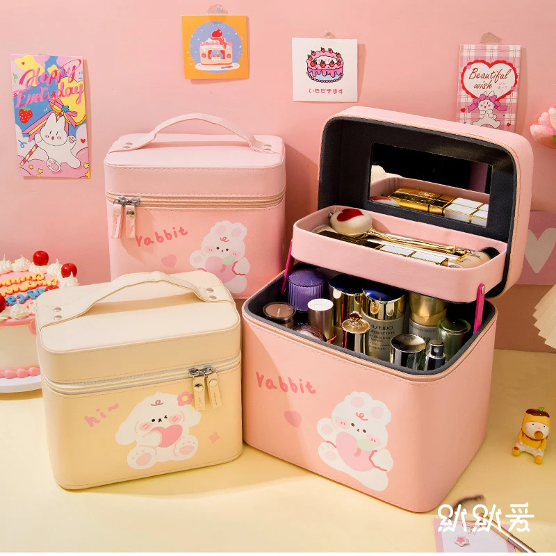 

Kawaii Large Cosmetic Bag Women PU Leather Waterproof Zipper Make Up Bag Portable Travel Makeup Organizer Beauty Case WY337