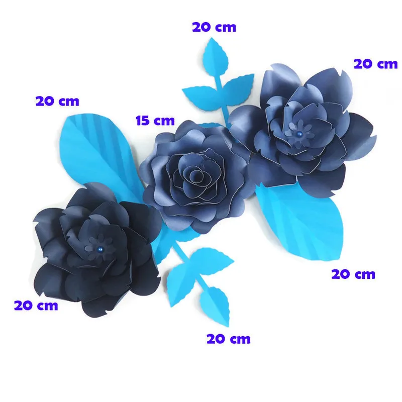 DIY Giant Paper Flowers Artificial Flowers Fleurs Artificielles Backdrop Rose 3CS+ 4 Leave Wedding Party Decor Nursery Dark Blue