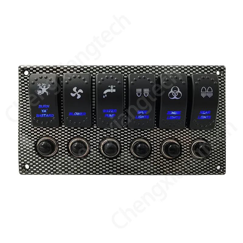 12V 24V Marine Boat 6 Gang Switch Panel ON OFF Green & Blue Led Rocker Switch Custom DIY Toggle Switch Panel With Breakers