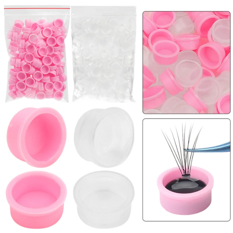 100Pcs Eyelash Extension Glue Ring Cups Eyelash Extension Supplies Lashes Accessories Round Disposable Eyelash Glue Holder Cup