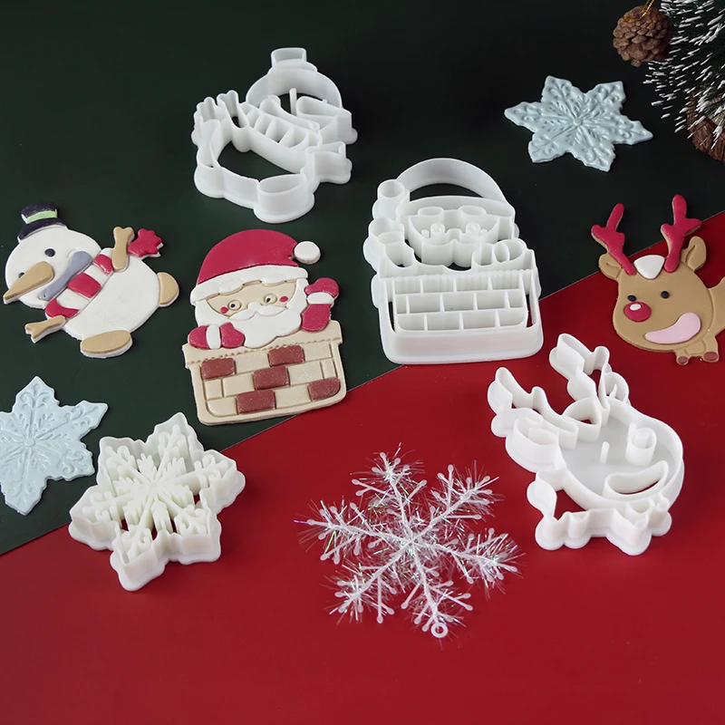 

4 Pcs/set Christmas Cookie Cutter Elk Snowflake Santa Snowman Biscuit Cutter Mold Plastic Baking Mould Cookie Decorating Tool