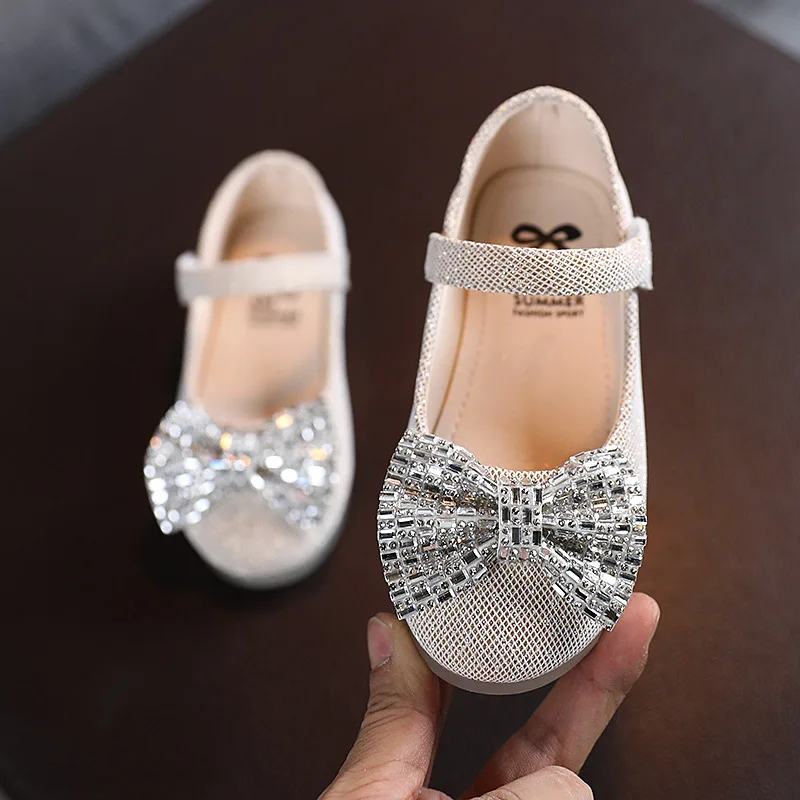 Princess Shoes For Little Baby Girls Dress Fashion Crystal Bow Leather Kids Party Wedding Child Toddler Shoes 1 2 3 4 5 6 Years