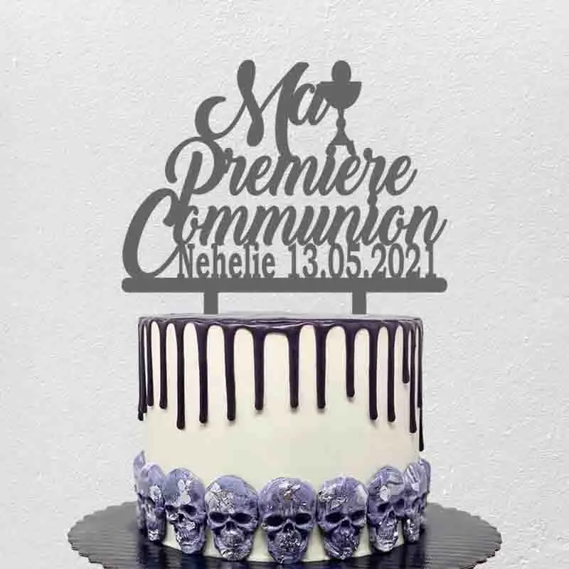 Adorno para tarta de comunión francés Ma Première con nombre personalizado y fecha para decoración de tarta de fiesta de comunión para niños de Francia YC328