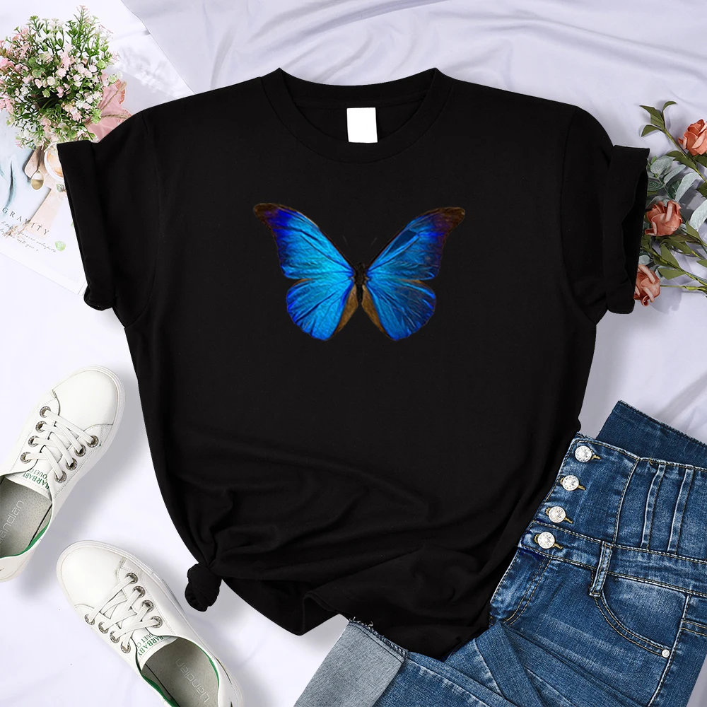 Blue Butterfly Street Fashion T Shirt Womens Fashion Loose Brand Tshirt Summer Streetwear Tops Casual Oversize Women Clothes