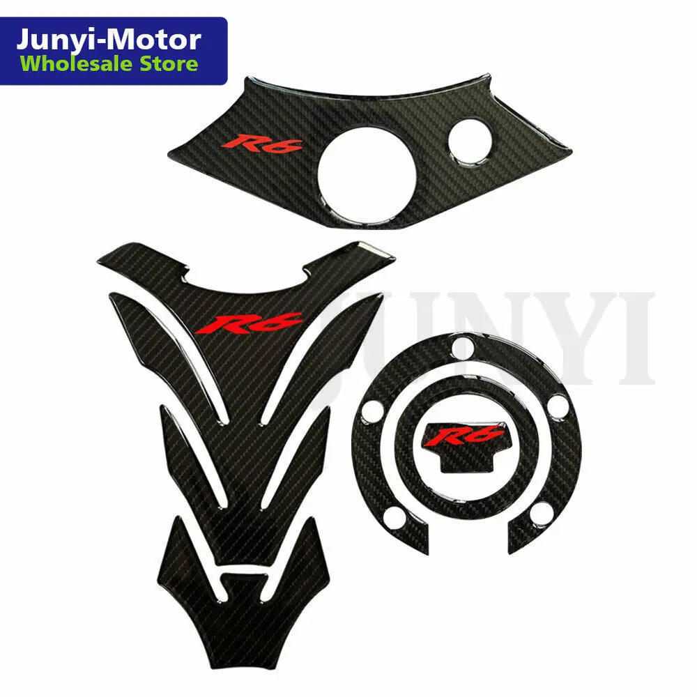 

For Yamaha R6 YZFR6 YZF600 1998-2002 Sticker Tank Pad Oil Gas Cap Cover Triple Clamp Protector 3D Carbon Fiber Motorcycle Decal