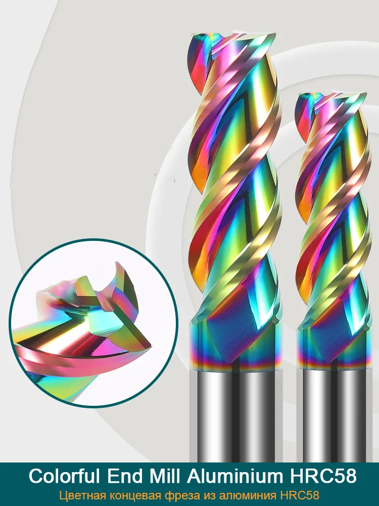 CNC Colorful Aluminum Milling Cutter Carbide End Mill 3 Flutes Acrylic Wood Copper endmills 4mm 6mm1 to 20mm HRC58 Milling Tools