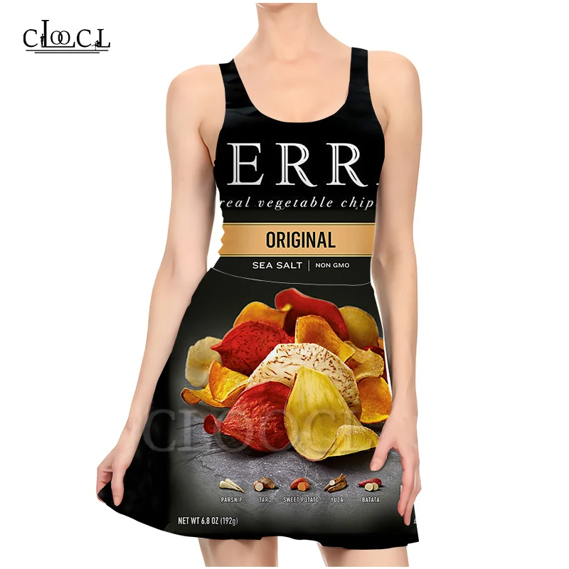 CLOOCL New Delicious Potato Chips 3D Print Dress Women Popular Summer Hot Selling Casual Sleeveless Fashion Party Slim Dresses