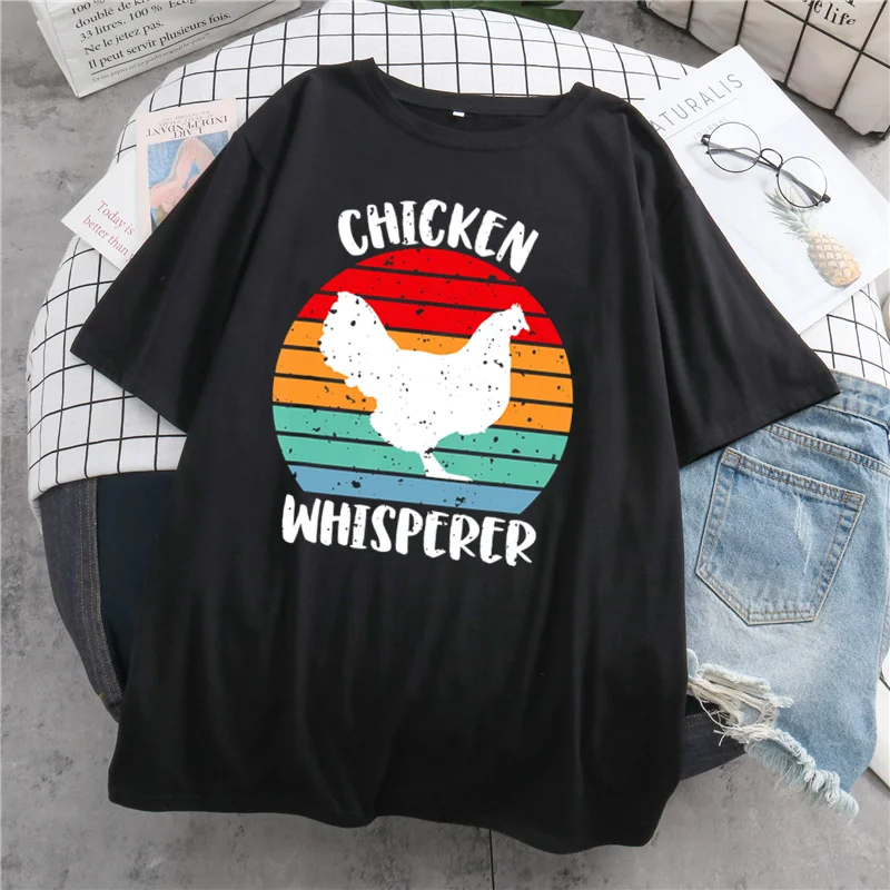 Black Tees Chicken Whisperer T-Shirt Print Women Streetwear Female Short Sleeve Graphic T Shirt Harajuku Hip Hop Tops