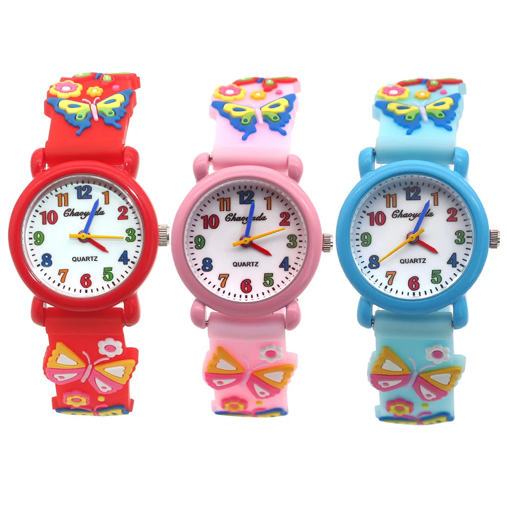 New Butterfly Watch 3D Silicone Strap Children Quartz Watch Kids Girl Boys Students Watches Wristwatch Xmas Gifts Colorful Dial