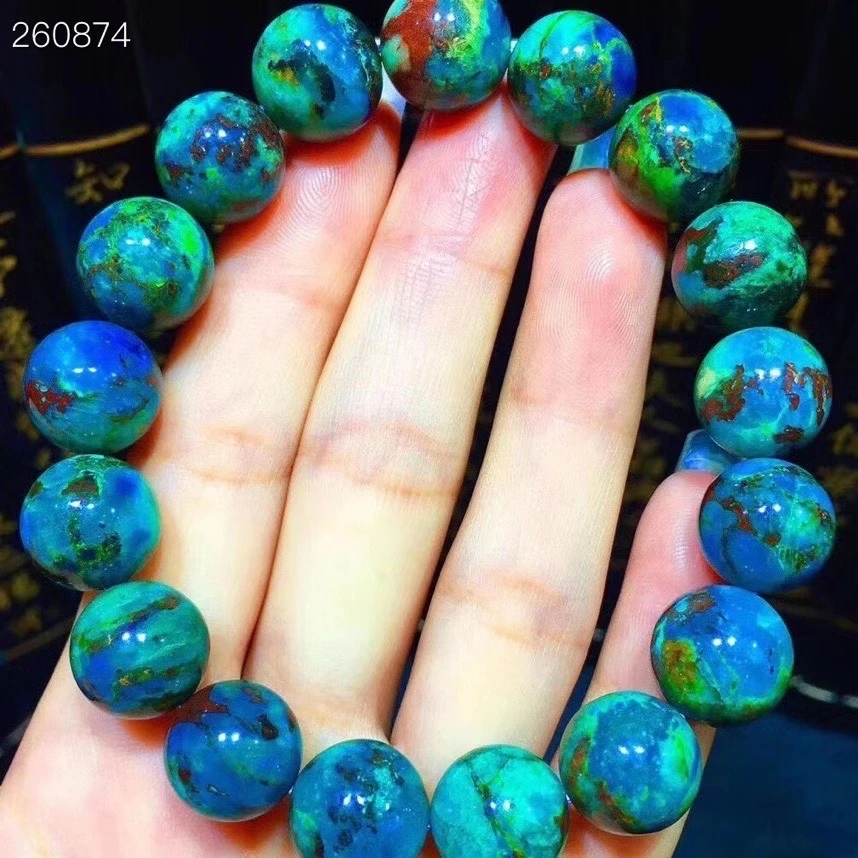 Genuine Natural Malachite Azurite Strong Power Green Blue Bracelet 12mm Round Beads Woman Men Azurite Bracelet AAAAAA