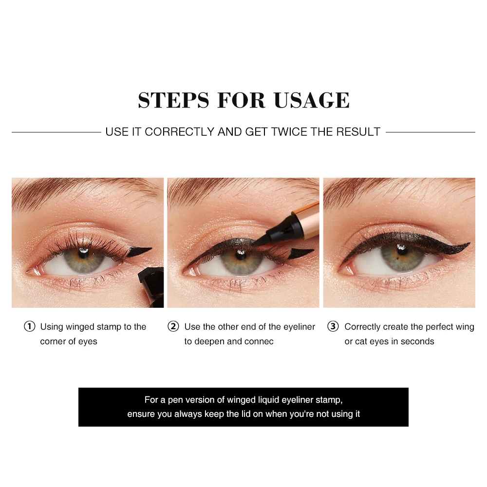 O.TWO.O 2pcs Eyeliner Stamp Kit Eyeliner Pencil Waterproof Long-lasting Resistant Black Liquid Eyeliner Stamp for Eyes Makeup